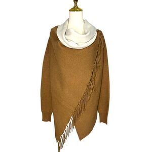 Oliver by Oscio Womens Medium Wool Angora Wrap Sweater Poncho Fringe Edge